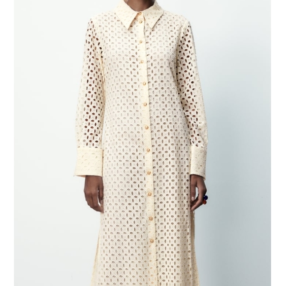 Zara Dresses & Skirts - Zara Shirt Dress Maxi L/XL Cream/Off White
